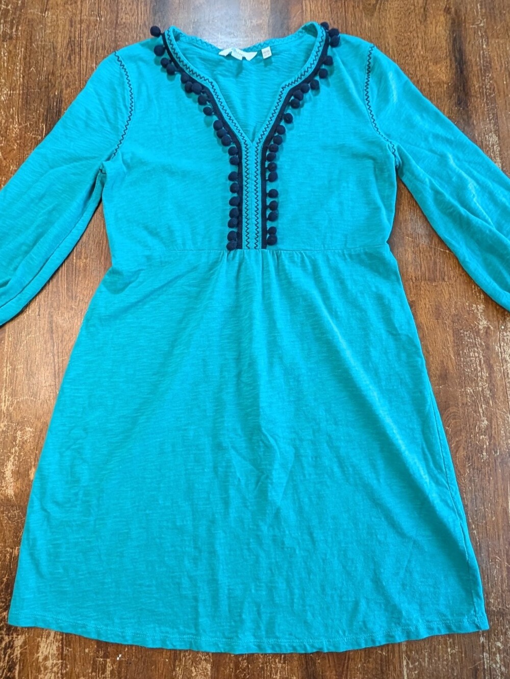 Boden Teal Carina Jersey Dress Womens Size 6L 100% Cotton Casual Boho 3/4 Sleeve